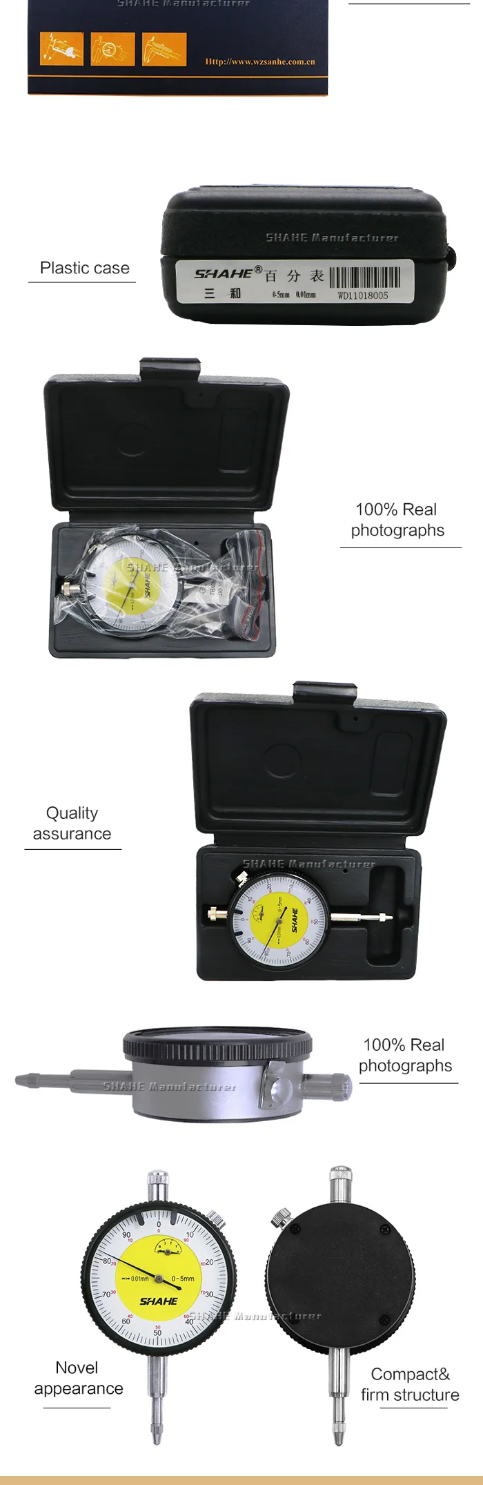 Shahe 0–5 mm Präzisionswerkzeug, 0,01 mm Messuhr, Messuhr, Genauigkeit, industriell/Heimgebrauch, tragbares Messwerkzeug – Detail 3