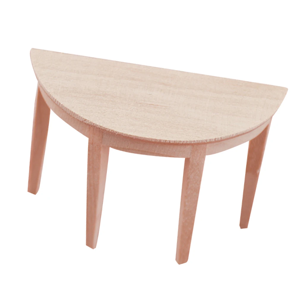 1/12 Scale Wooden Unpainted Semicircle Table Model for Dollhouse