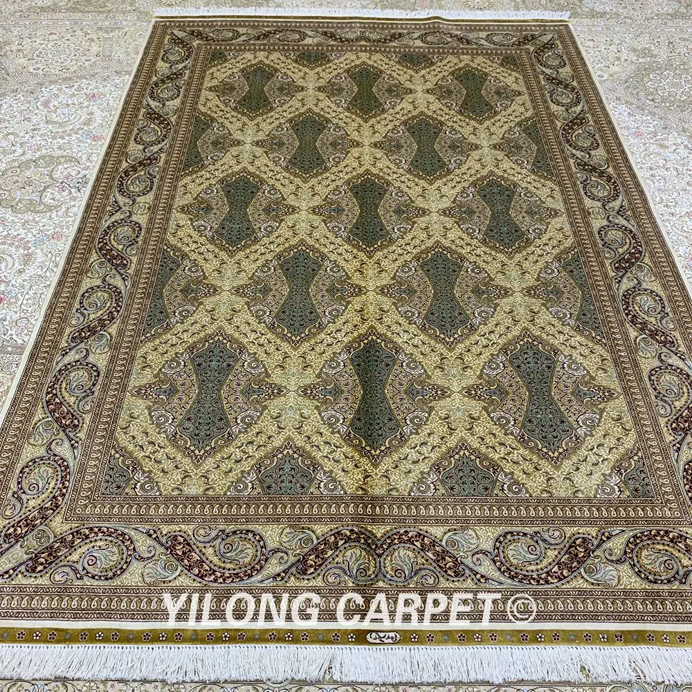 Yilong 5,5 'x8' персидский ковер Прямоугольник Зеленый турецкий ковры ручной вязки(ZQG254A