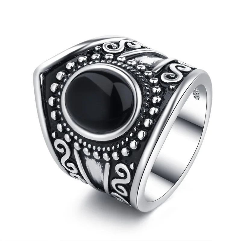 Black Onyx Utimtree высокое качество винтажные кольца с бирюзой для женщин и мужчин Зеленый Черный Камень Широкий Панк палец кольцо полосы Бохо ANEL Bijoux - Цвет камня: Black Onyx