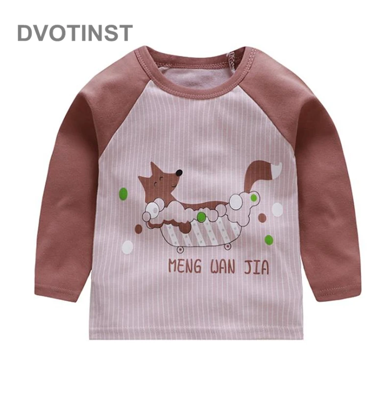 S Dvotinst/футболки с длинными рукавами для маленьких мальчиков и девочек; хлопковые футболки с круглым вырезом и принтом; одежда унисекс; 9 months to 5 years Old для детей; сезон осень; однотонная одежда для малышей - Цвет: S