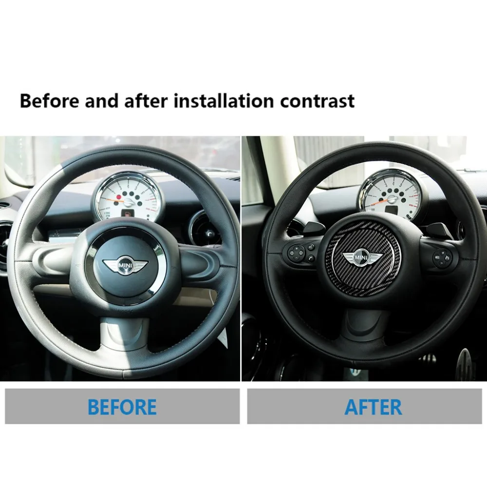Tefanball Carbon Fiber Car Steering Wheel Stickers Cover Trim For Mini Cooper R55 R56 Countryman R60 Paceman R61 Car Accessories