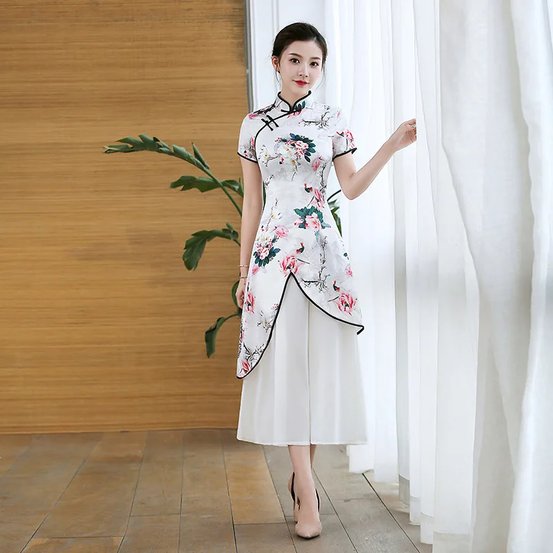Aodai негабаритный 4XL китайское традиционное женское платье винтажное женское сексуальное Cheongsam Элегантное вискозное платье с принтом ручной работы и пуговицами Ципао