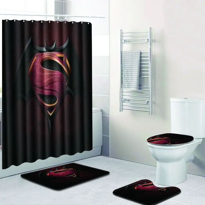 Funny Waterproof Curtain Bath Mat Set Washable Bathroom Shower Mat Absorbent Foot Mat Flannel Toilet Pedestal Rug Toilet Set - Цвет: WD05