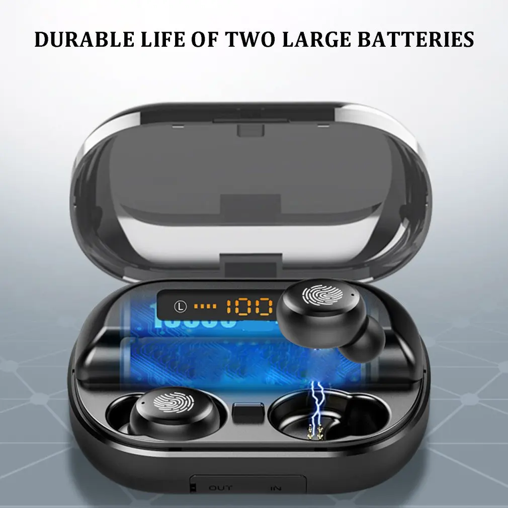 V11 V5.0 Bluetooth стерео наушники Беспроводной IPX7 Водонепроницаемый сенсорный Bluetooth гарнитуры 3300 мА/ч, Батарея светодиодный Дисплей Тип-c зарядный чехол