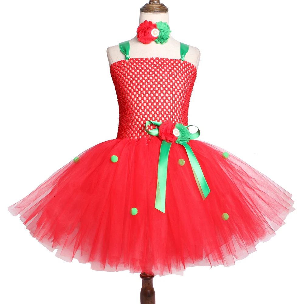 GIrls Christmas Costume Party Dance Red Tutu Dress with a headband 2pcs set