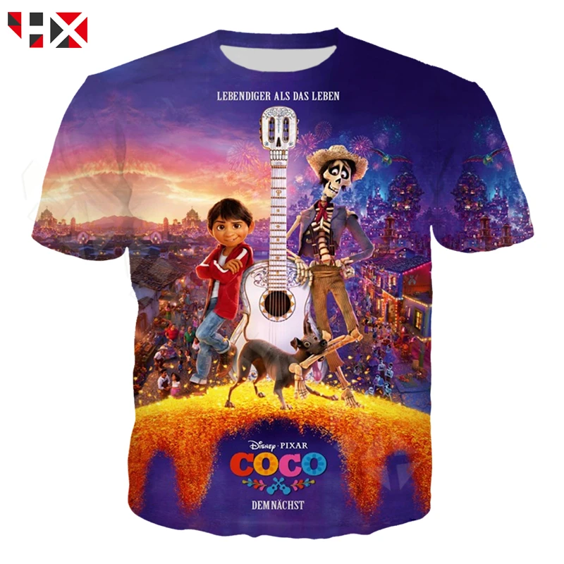 T shirt 1 Повседневная забавная футболка с мультипликационным фильмом Pixar Coco для мужчин и женщин, спортивная одежда с 3D принтом, короткий рукав, музыка, уличная футболка, Топы, X401 - Цвет: T shirt 1