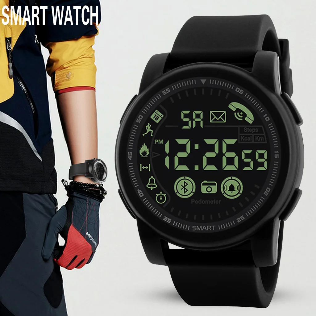 Mens Digital Watches Fitness Free Shipping Smart Electronic Watch Bluetooth Movement Phone SMS Reminder Pedometer Chronograph