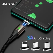 Mantis cabo micro usb de carregamento magnético, cabo para iphone e samsung, sincronização de dados, 3m, 2m, 1m 3a cabos tipo c de carregamento rápido