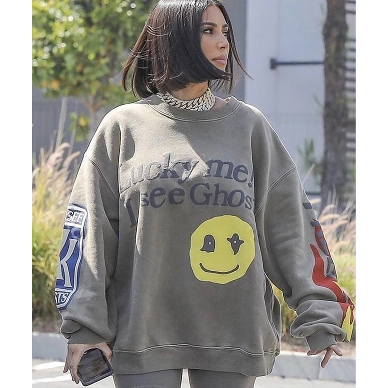 Kanye Sweatshirts I See Ghost Pollover Hoodie Kendall Jenner Streetwear Hip Hop Plus Velvet Sweatshirt Baggy