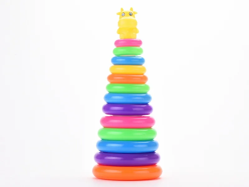 

DIY Educational Early Childhood Casual Ring Throwing Toy Throw the Circle Plastic Hoop Jenga 13-Layer Cartoon Rainbow Ring