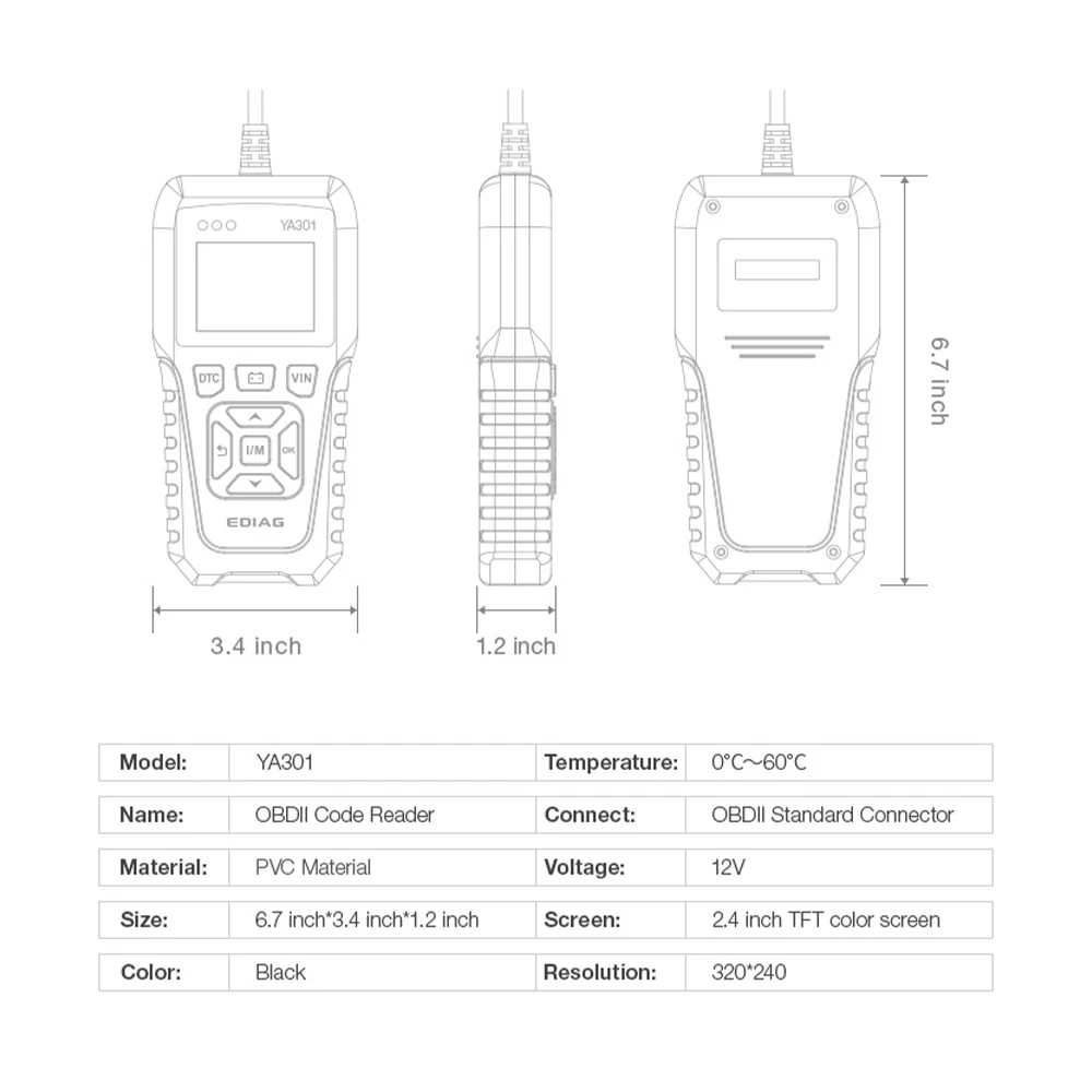 OBDII/EOBD считыватель кодов EDIAG YA301 сканер инструмент поддержка проверки батареи PK OBD2