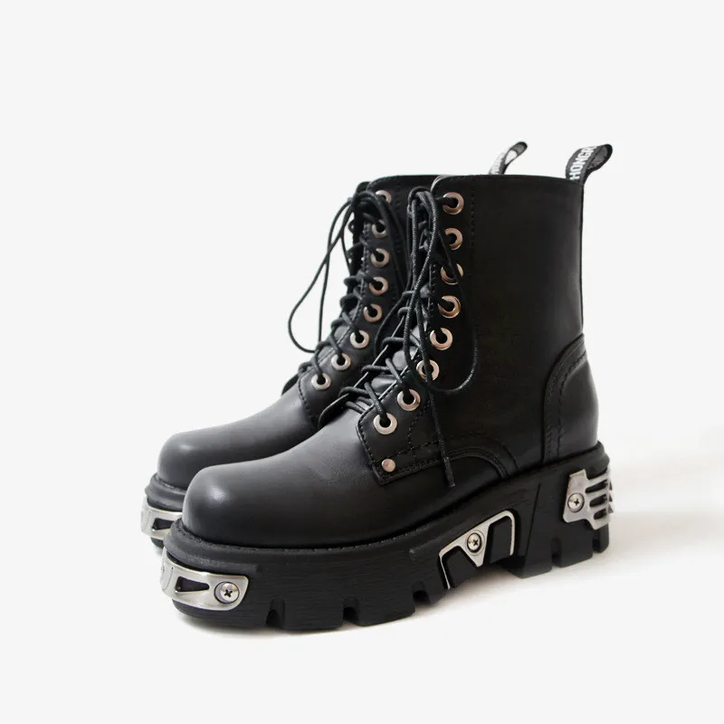 as pic Новинка; ботинки Martens в стиле панк с металлическими украшениями; черные ботильоны на шнуровке в готическом стиле; женская обувь на толстой резиновой подошве; короткие армейские ботинки для женщин; коллекция года - Цвет: as pic