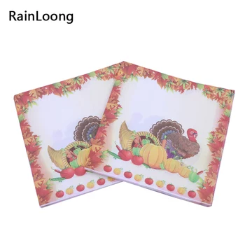 

[RainLoong] Printed Feature Turkey Paper Napkins For Thanksgiving Party Decoration Decoupage 33*33cm 5packs (20pcs/pack)