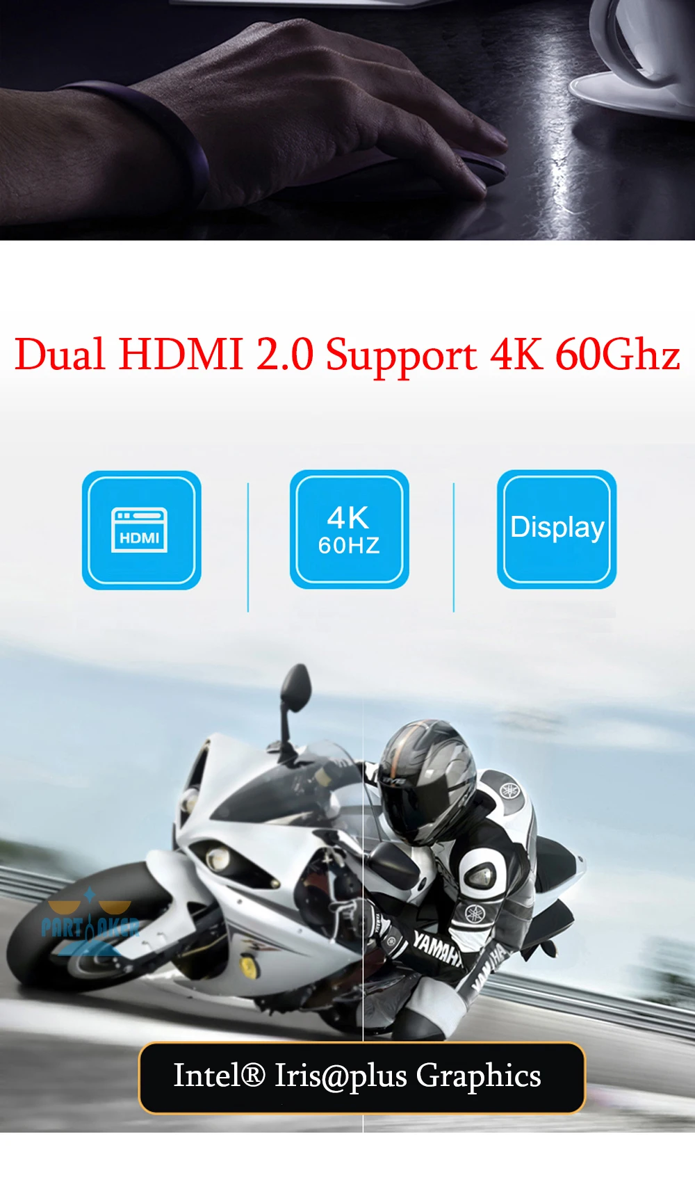 Elevate your gaming experience with Partaker Mini PC, featuring Intel Core i7 1065G7, i5 1035G4, 2 RAM Slots supporting up to 64GB DDR4 RAM, 2 HDMI2.0, 2 LAN, and 8 USB ports. Description Image.This Product Can Be Found With The Tag Names Barebone Mini PC, Computer Office, Mini pc