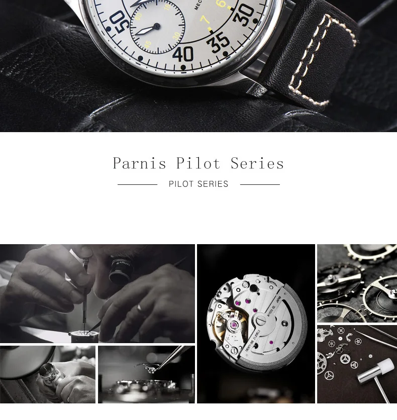 Newly Parnis 44mm Hand Winding Mechanical Mens Watches Waterproof Leather Top Brand Luxury Hand Wind Men's Watch Clock Man 2022