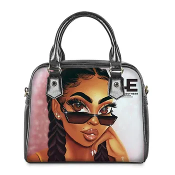 

INSTANTARTS African Afro Girls Print Handbags Black American Women Pattern Shoulder Bag Leather Tote for Female Crossbody Bag
