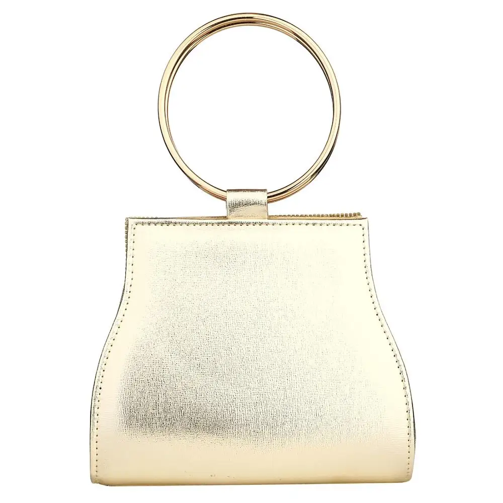 Rhinestone Clutch And Purse For Wedding Pu Leather Top Handle Hand Bags For Women Silver Circle Ring Handbag Party Evening Totes