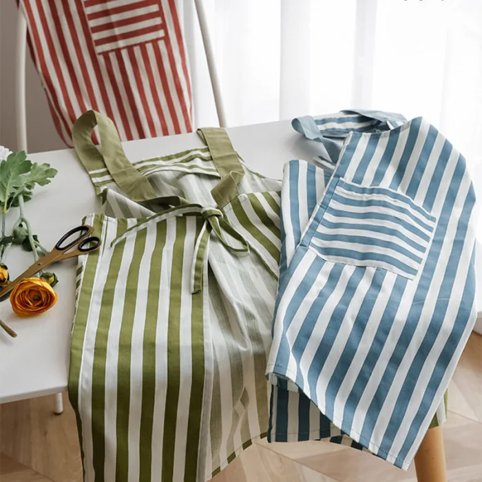 Stripe Dots Style Cooking Aprons BBQ Baking Apron with Pockets Waitress Kitchen Cotton Polyester Apron FPing