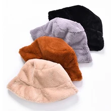 Мягкая зимняя шапка-ведро для женщин и девушек, уличная шапка для отдыха, женская шапка из искусственного меха, теплая шапка для рыбалки, модная однотонная утолщенная шапка