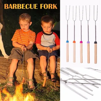 

Stainless Steel BBQ Marshmallow Roasting Sticks Extending Roaster Telescoping Barbecue Fork BBQ Tools Kitchen Accessories g5