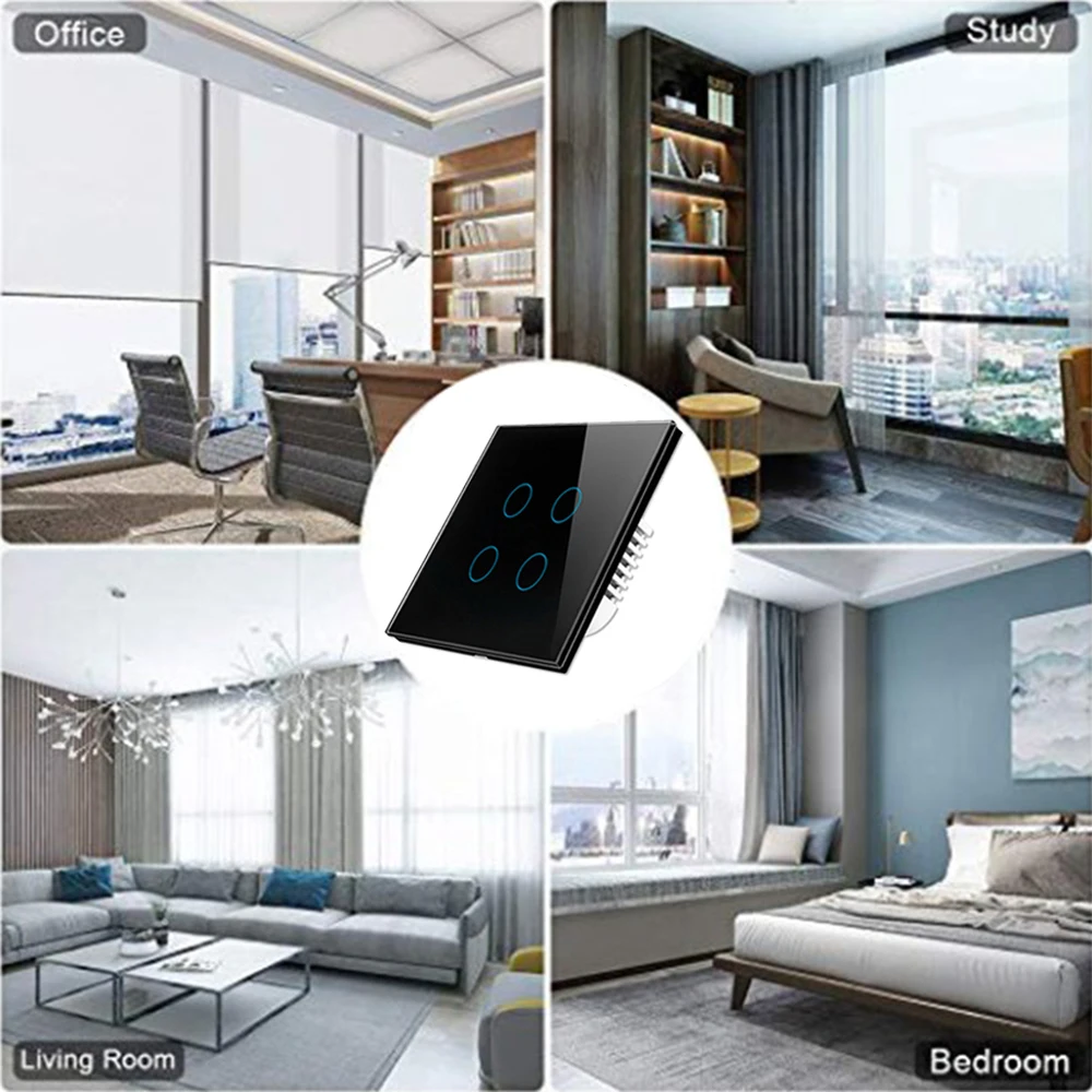 Стандарт ЕС/Великобритании, Wifi, умный переключатель, 4 банды, Alexa, голосовое управление, настенный, Wifi переключатель, белый, черный, золотой цвет, кристальная стеклянная панель, 220 В