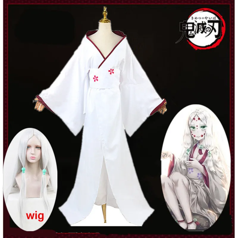 

Anime Demon Slayer: Kimetsu no Yaiba Spider Mother Rui Kimono V-neck Women Cosplay Costume Dress Belt +Cosplay wig full set