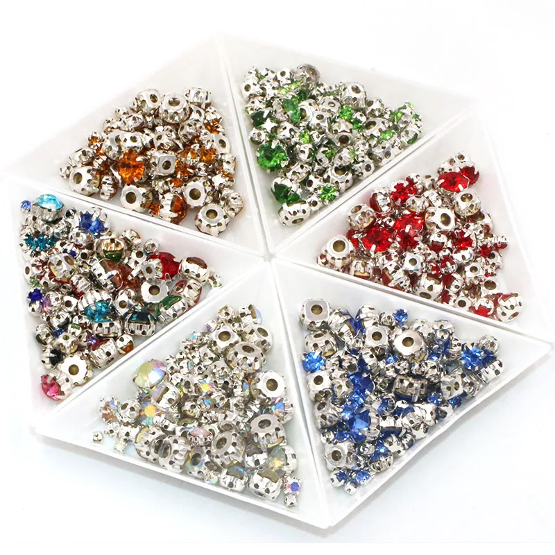 100pcs/bag Mix Size Glass Crystal Stones Clothing Loose Beads Silver Claw Setting Sew On Rhinestones Diy Wedding Dress