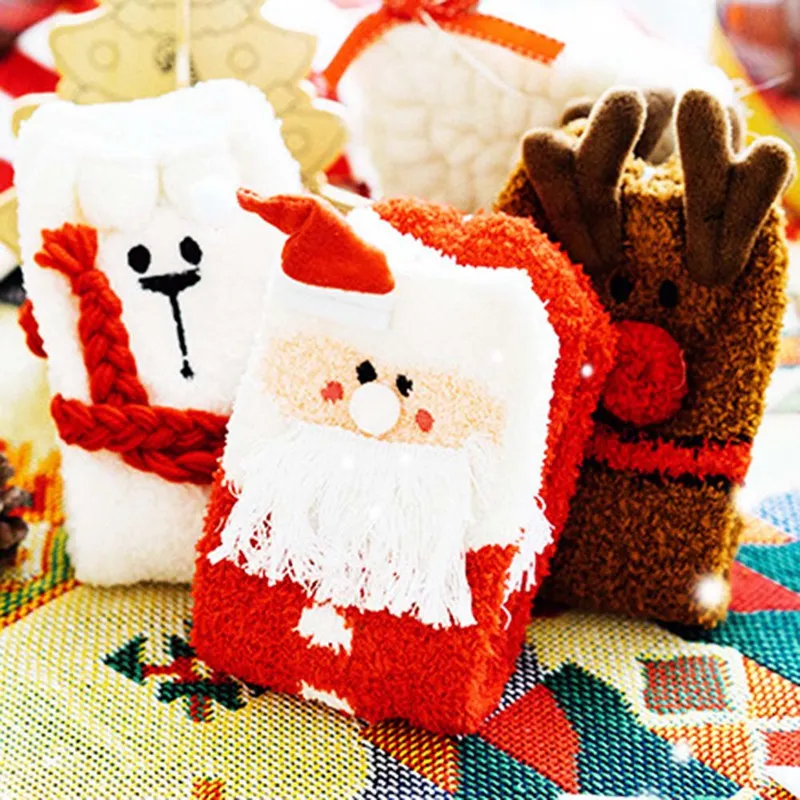 Для женщин носки три пары в упаковке носки для рождественских подарков Мягкий хлопок мультфильм Санта Клаус Олень зимний теплый Подарочная коробка носки