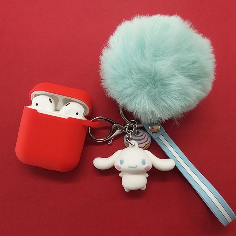 Cute Cartoon Silicone Shockproof Headset Case For AirPods Wireless Bluetooth Earphone Cases With Kawaii Pendant - Цвет: RD