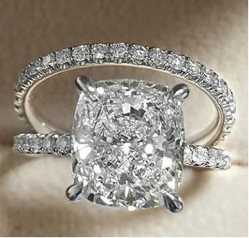 

Luxury Female Crystal Wedding Ring Set Fashion Silver Color Bridal Engagement Ring Promise Solitaire Rings For Women