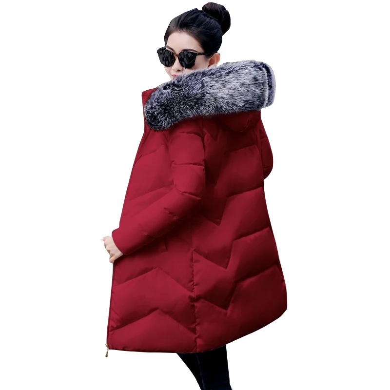 

Plus Size S-6XL Women's jacket Winter Warm Big Fur Women Long Down Parkas Slim Winter Jacket for Women Hooded Coat Female Parkas