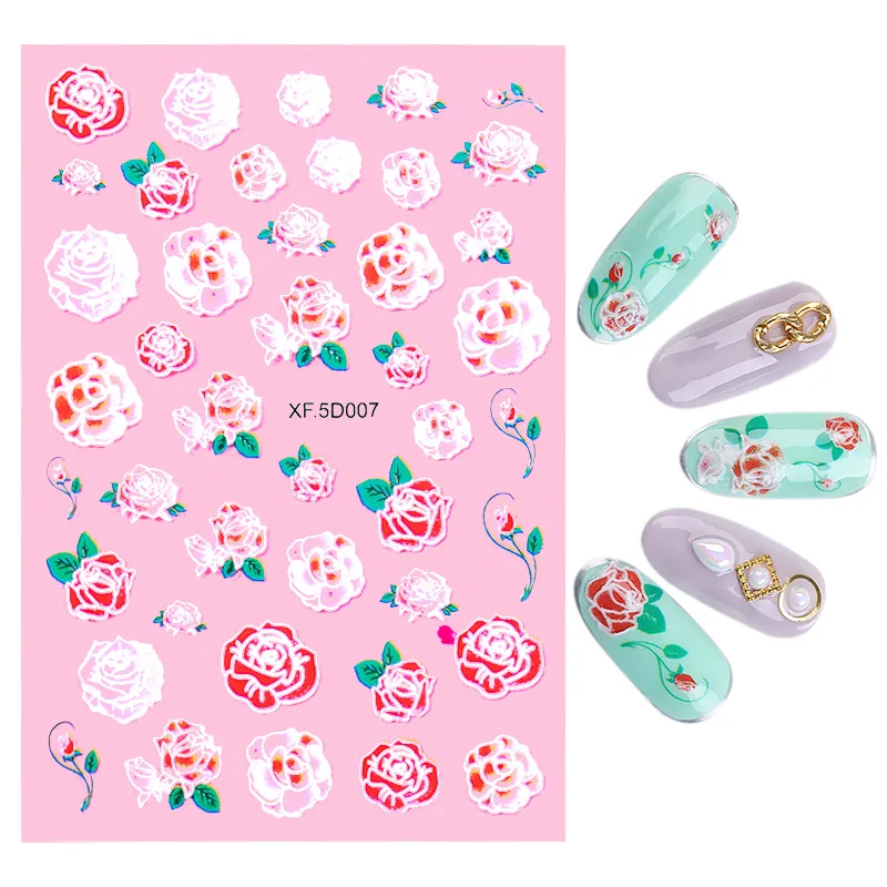 1Sheet 5D Flower Graphics Nail Art Stickers Adhesive Colorful DIY Decals Wraps Decorations | Красота и здоровье