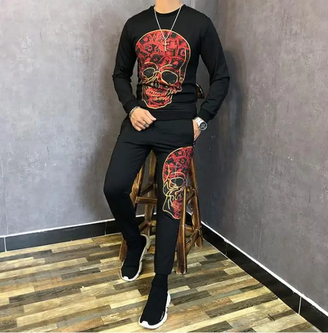 Осенне-зимний красивый костюм ruffian, мужской креативный костюм с черепом, модный костюм из двух предметов