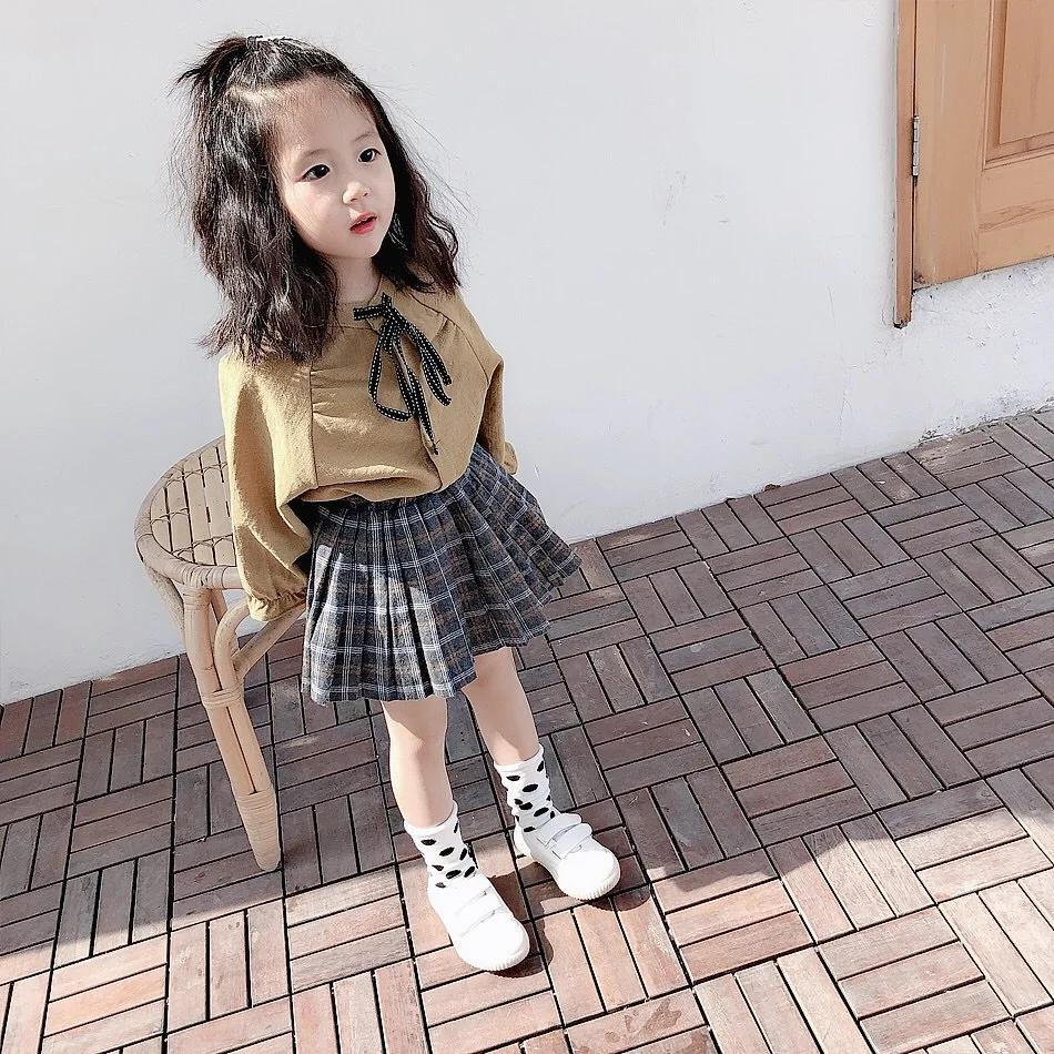 [Jianlou/Специальное предложение] Весенняя рубашка в Корейском стиле со стоячим воротником и бантом для маленьких девочек Детская рубашка принцессы