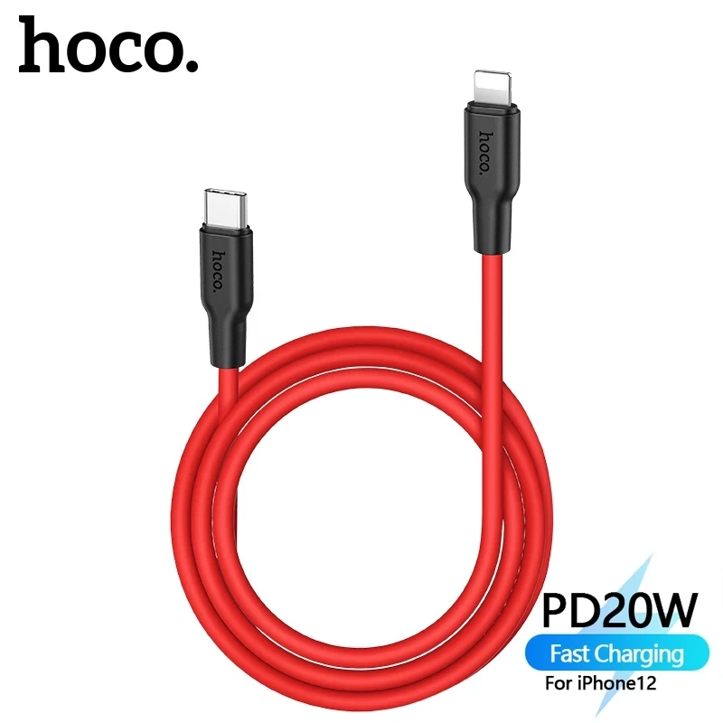 

Кабель Hoco PD20W Type C для быстрой зарядки iPhone 13 12pro Max Mini 11 XS Max, силиконовый PD кабель, поддержка передачи данных для Macbook