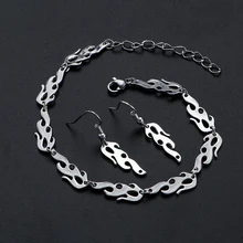 Модный панк Харадзюку уличная огненная пламя браслет ожерелья серьги унисекс-браслет хип-хоп цепь тренд уличная бижутерия