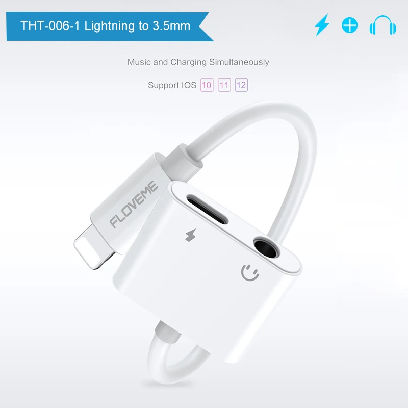 THT 006 1 Lightning to 3 5mm Headphone Aux Jack Converter Audio Charge Adapter 2 in 1 For iPhone X Xs 8 8P 7 7P