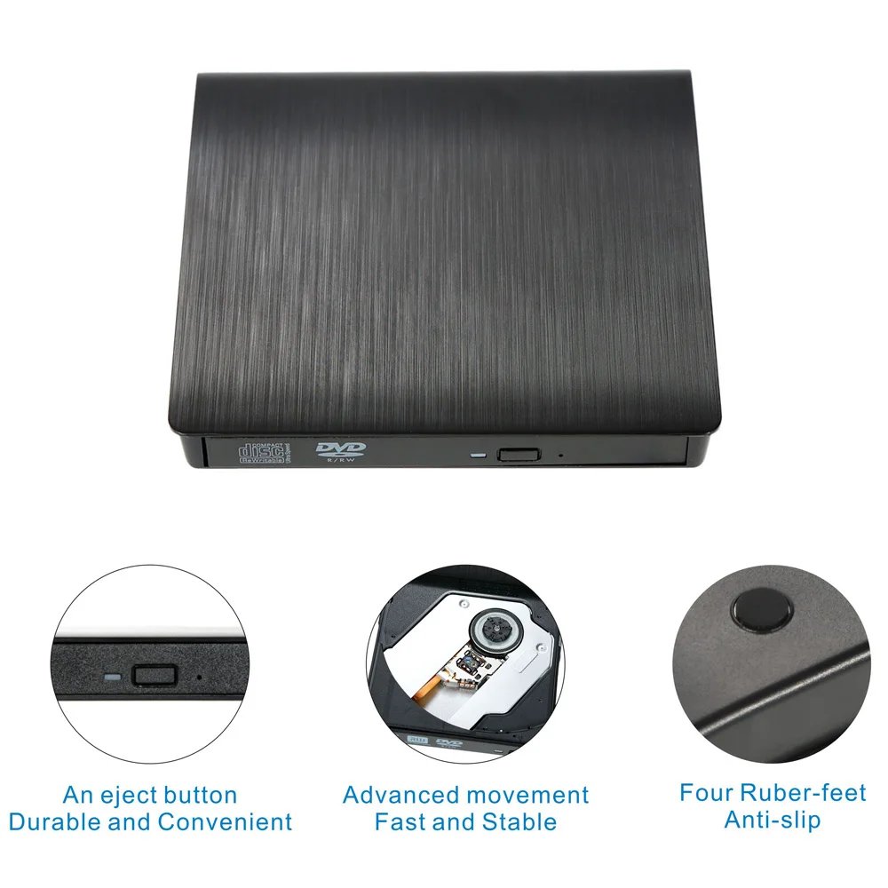 Ультра тонкий внешний диск DVD-RW USB 3,0 Писатель горелки BD-ROM 3D Blu-Ray плеер для Linux Windows Mac OS черный