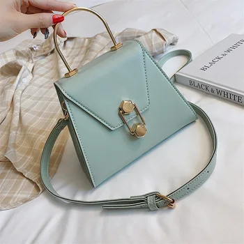 

Gold Metal Handle Small Handbags Crossbody Bags for Women 2020 New Solid Pu Leather Ladies Messenger Shoulder bag Female Purses
