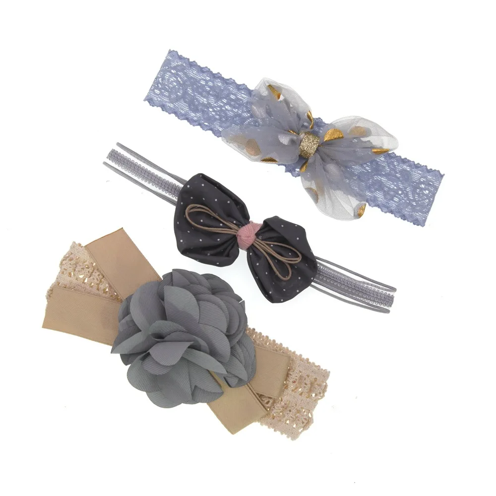 3PCS Newborn Baby Girls Flower Headband Soft Elastic Bow Knot Hair Band Set gift 