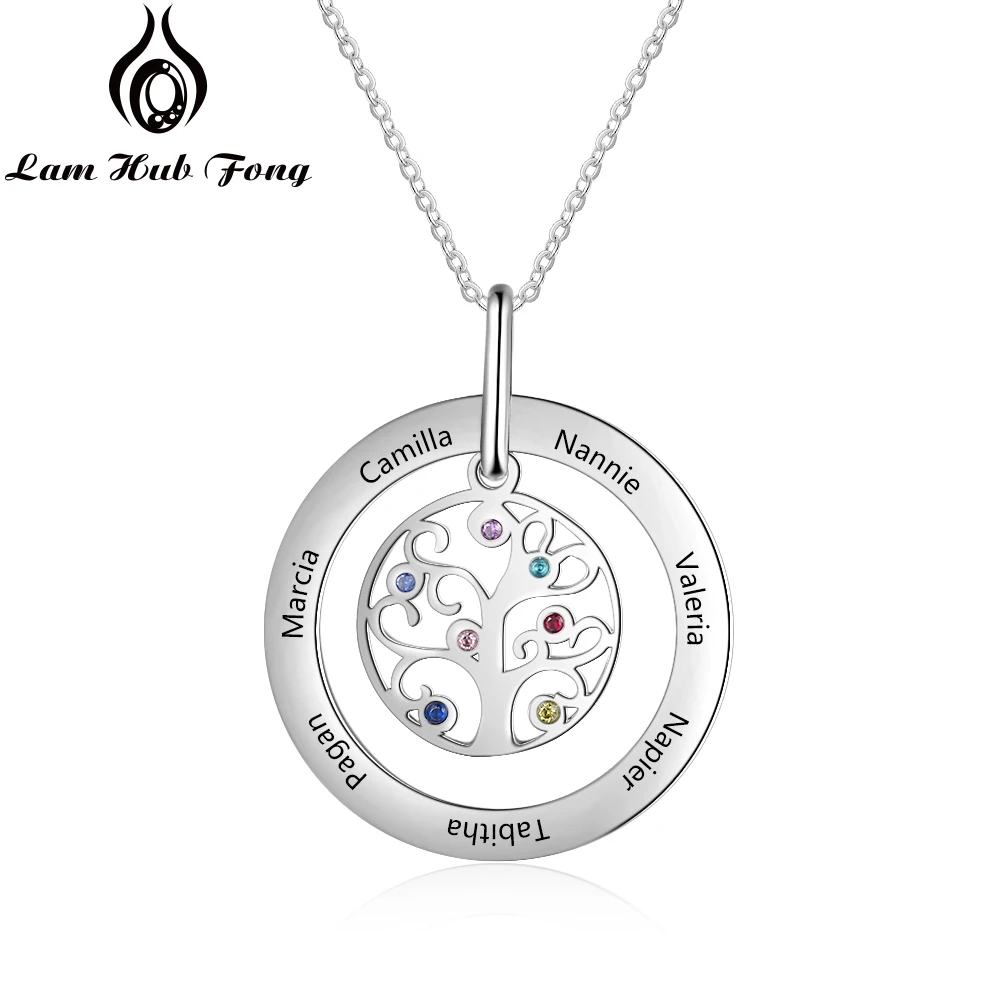 

Personalized Family Tree Pendant Necklaces Custom Name Necklace with 7 Birthstones Tree of Life for Women Mother (Lam Hub Fong)