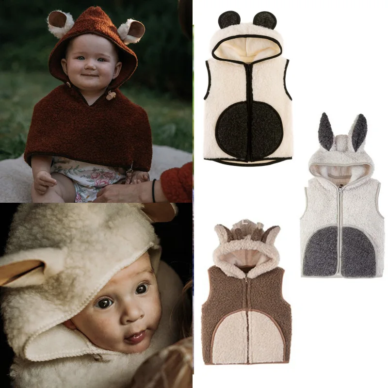 Baby Clothes 0-5Y Children's Jacket Autumn Winter Baby Winter clothes Plush Jacket Girl Solid Color Furry Animal Shape Clothes