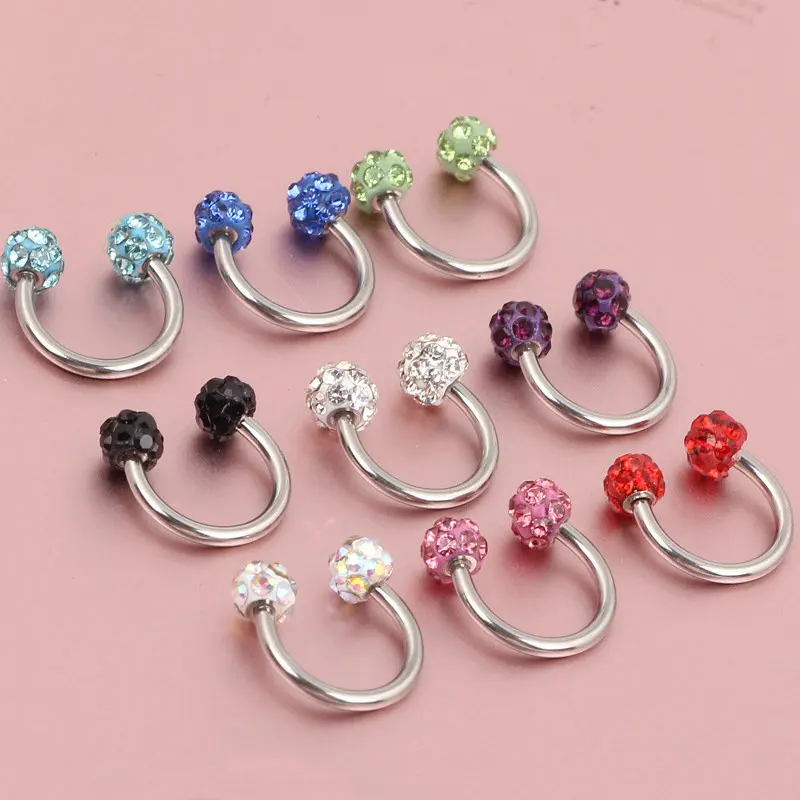 12 шт./лот браслеты Shamballa нос кольцо с украшением в виде кристаллов Нержавеющая сталь кольцо в бровь серьги для пирсинга 11 видов цветов