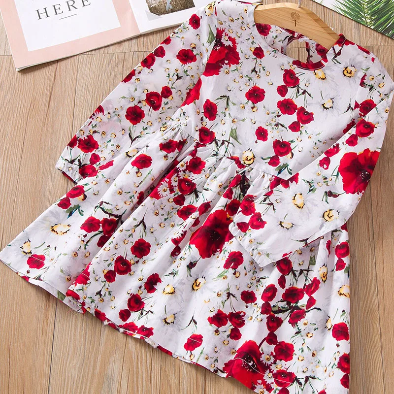 

Girls New Dress Spring and Autumn Baby Girls Clothing Rose Pattern Longsleeve Party Dresses Princess Dress Tutu Dress