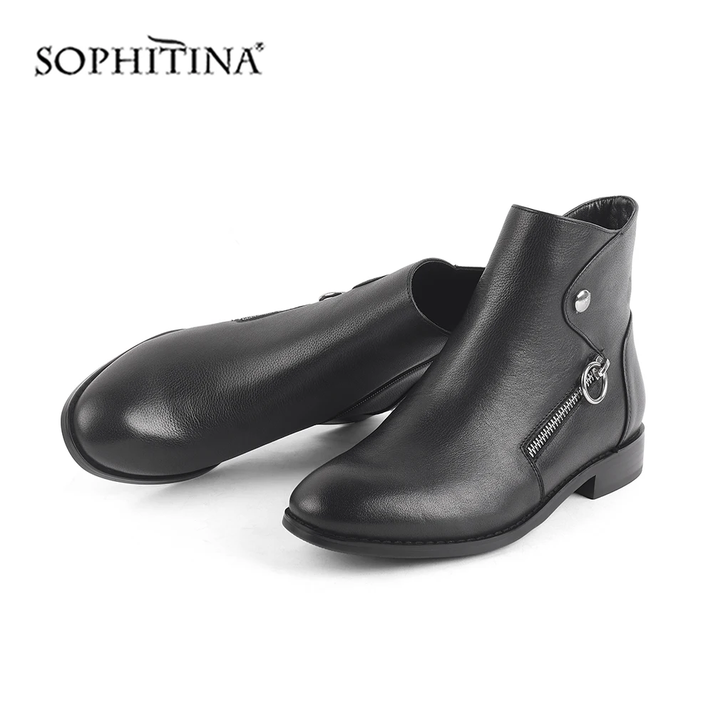 Модные женские полусапожки SOPHITINA из натуральной кожи с металлическими