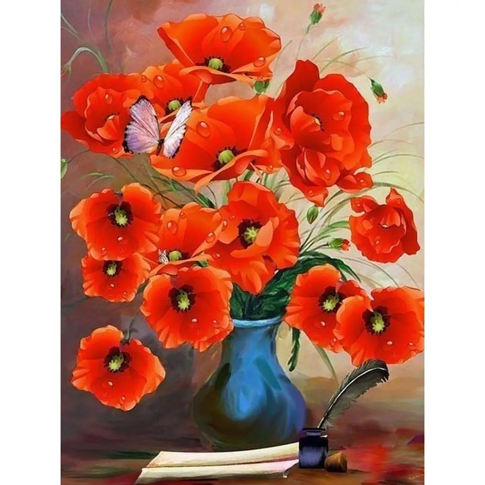 Diamond Mosaic Full 5D Drill Embroidery Red Flower &amp Dragonfly Kits Art Decoration Craft | Дом и сад
