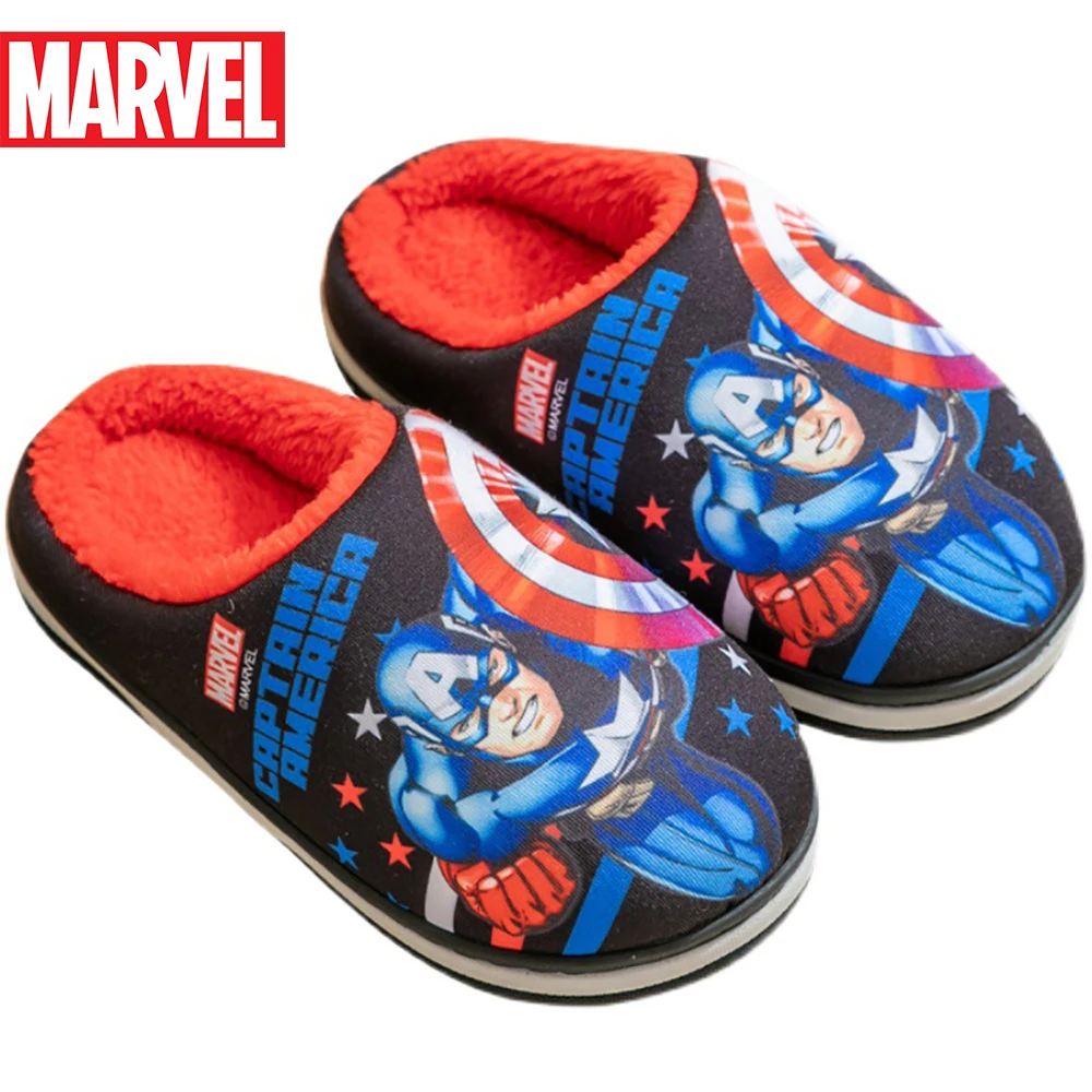 Marvel Captain America Kids Cotton Slippers For Winter Boys Non-slip Warm Bedroom Shoes Children Soft bottom Casual Home Slipper