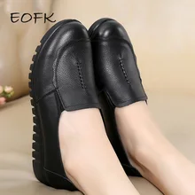 EOFK-mocasines de piel auténtica para mujer, zapatos planos de Ballet, suaves, sin cordones, de punta redonda