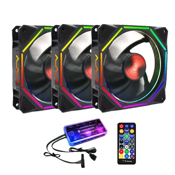 

COOLMOON RGB Chassis Fan 12cm Shenguang Sync Mute+Music Controller Desktop Computer Cooling Fan CPU Fan (3 Pcs)